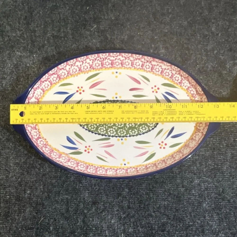Temptations Old World Hand Painted Ceramic Platters Ovenwear Set w/ Metal Racks